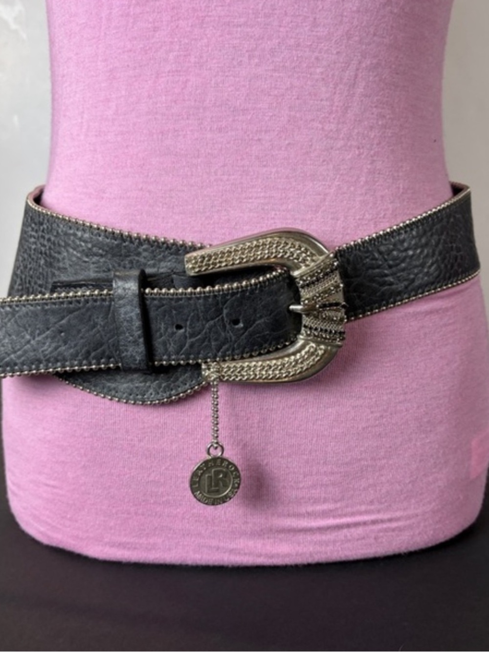 Leatherock statement wide leather beaded hip belt ornate buckle